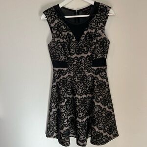 Material Girl Black and Cream Sheer and Swirl Design Swing Dress Size Medium